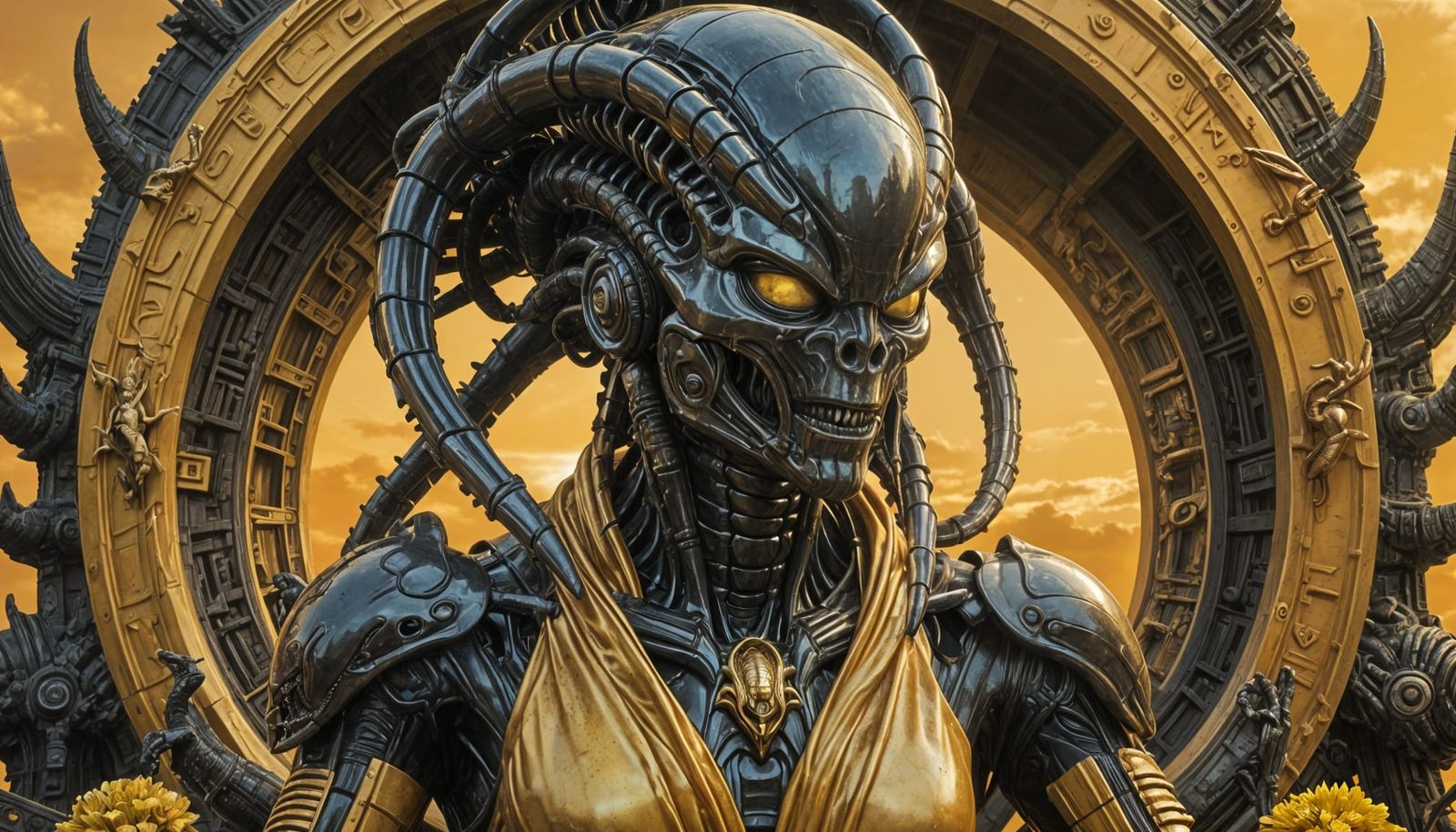 Xenomorphs Worshipping Buddha Statue on Venus