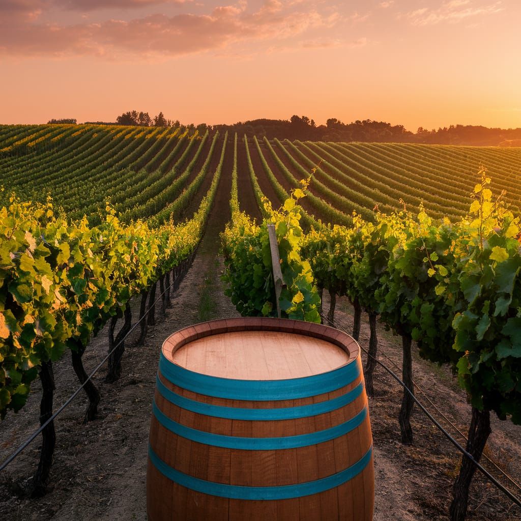 Vineyard at Sunset in Warm, Golden Light