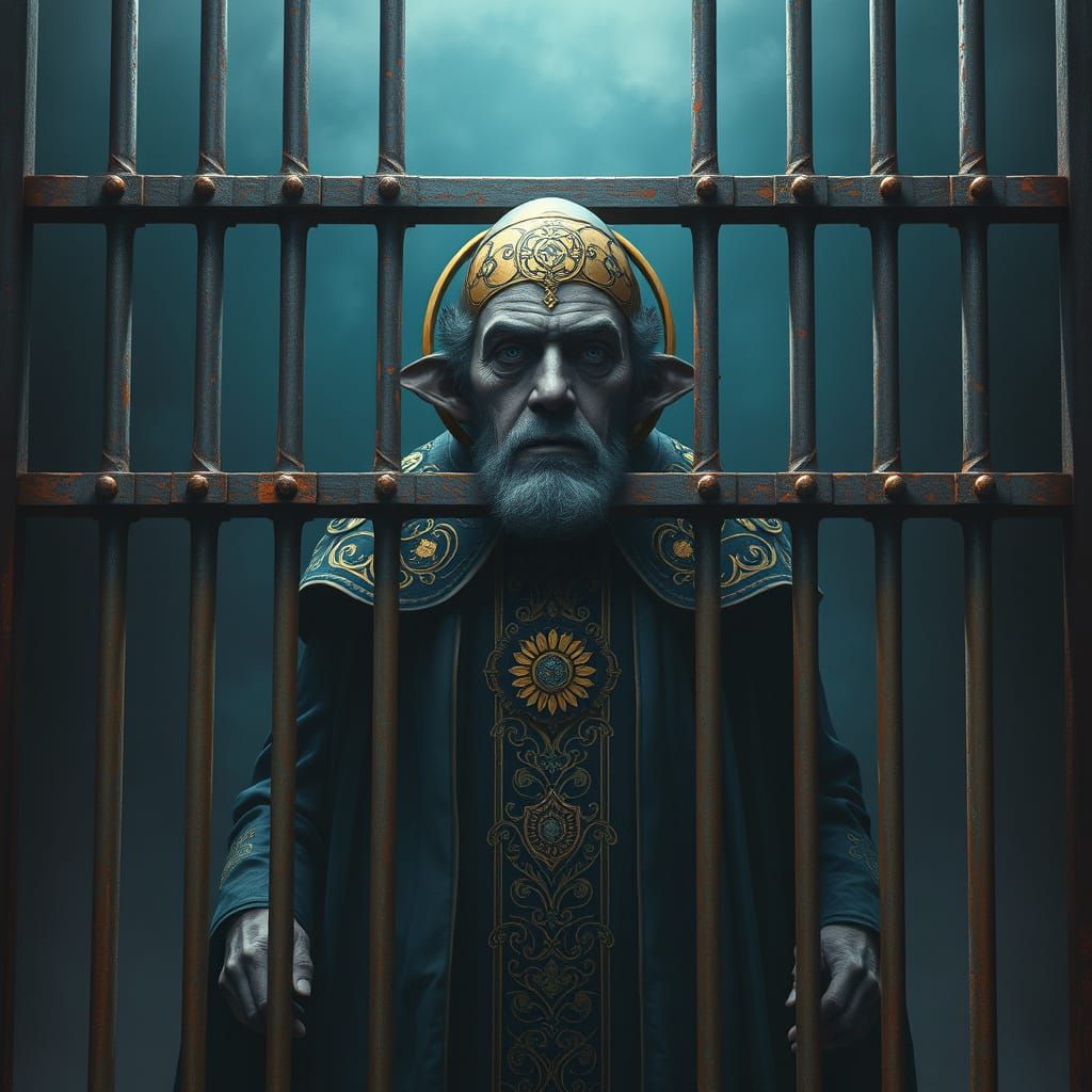 Enigmatic Judge Figure in Dark Fantasy Aesthetic