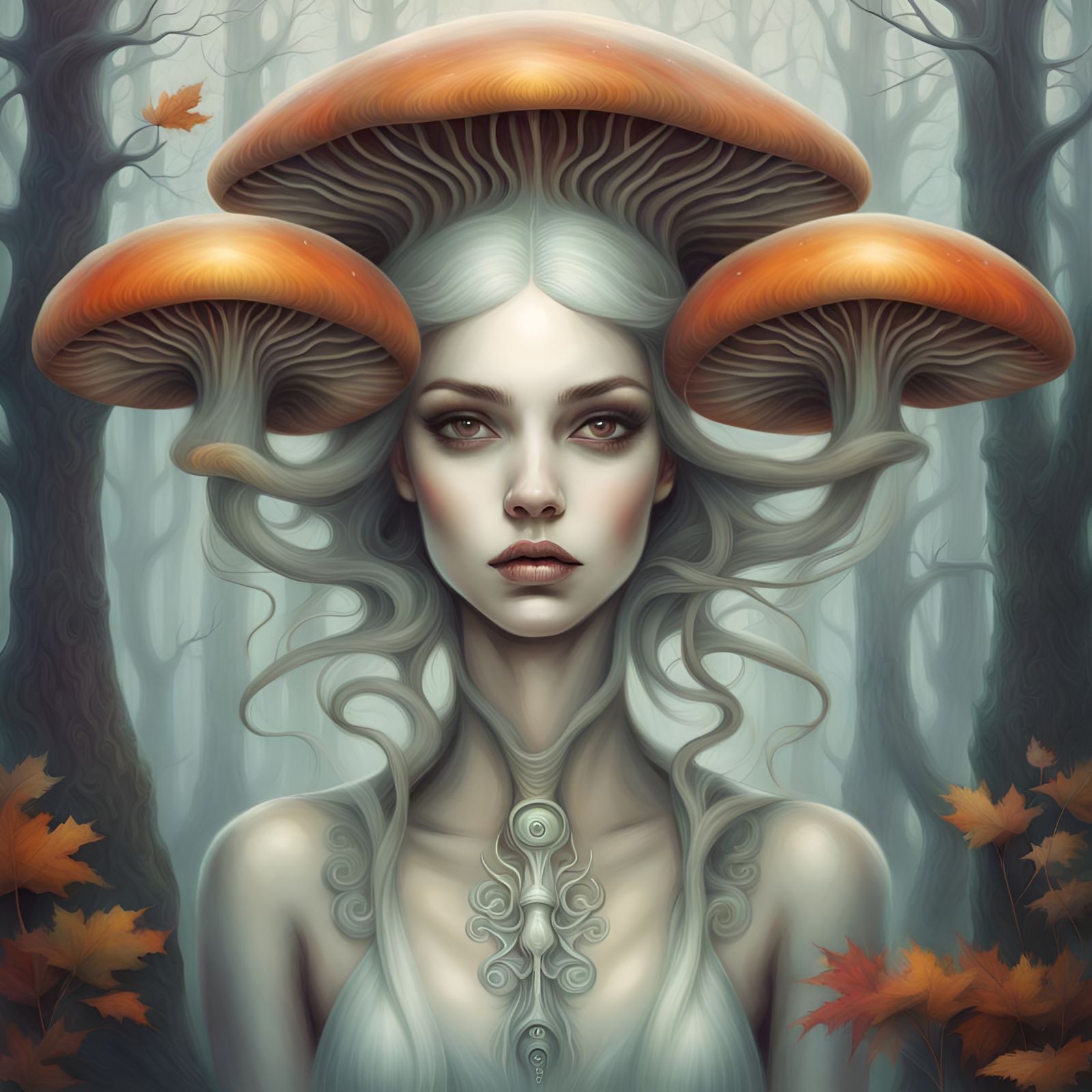 Fantasy Fairycore Autumn Mushrooms in a Surreal Style