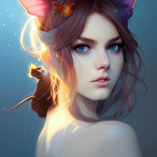 Detailed Cat Fairy Portrait in Digital Art Style