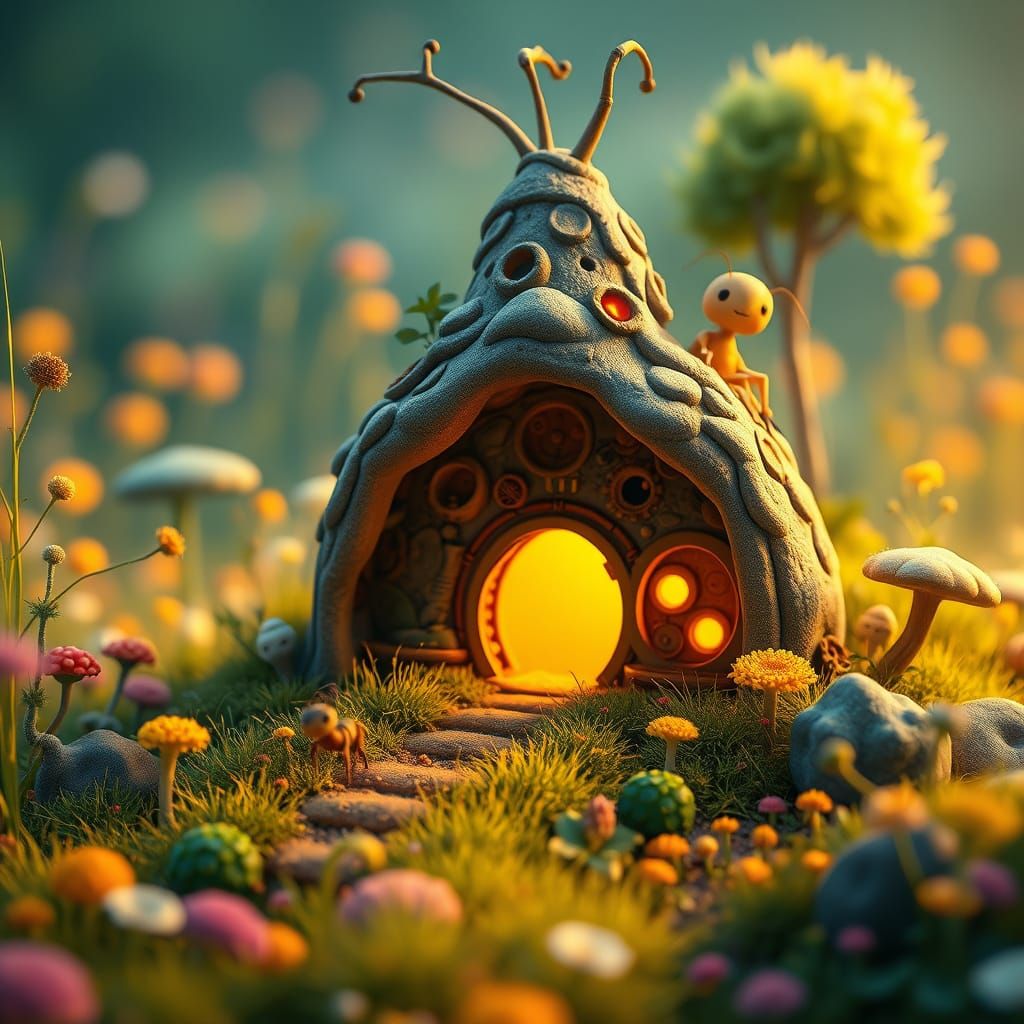 Whimsical Ant Hill in Vibrant Fantasy CGI