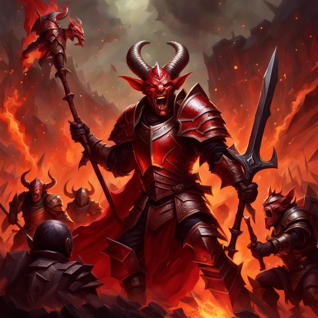 Tiefling Paladin Defiant Against Goblin Horde
