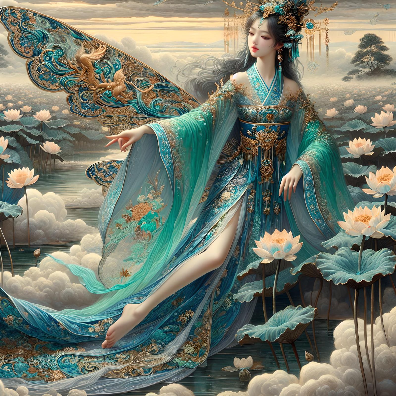 Middle-Eastern Fairy in Ukiyo-e Cloudscape