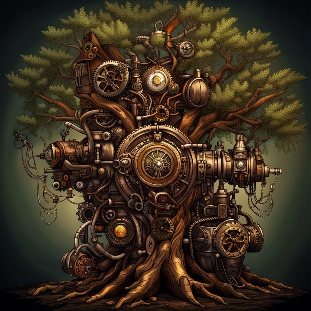 Steampunk Tree Engine in Anime Manga Style