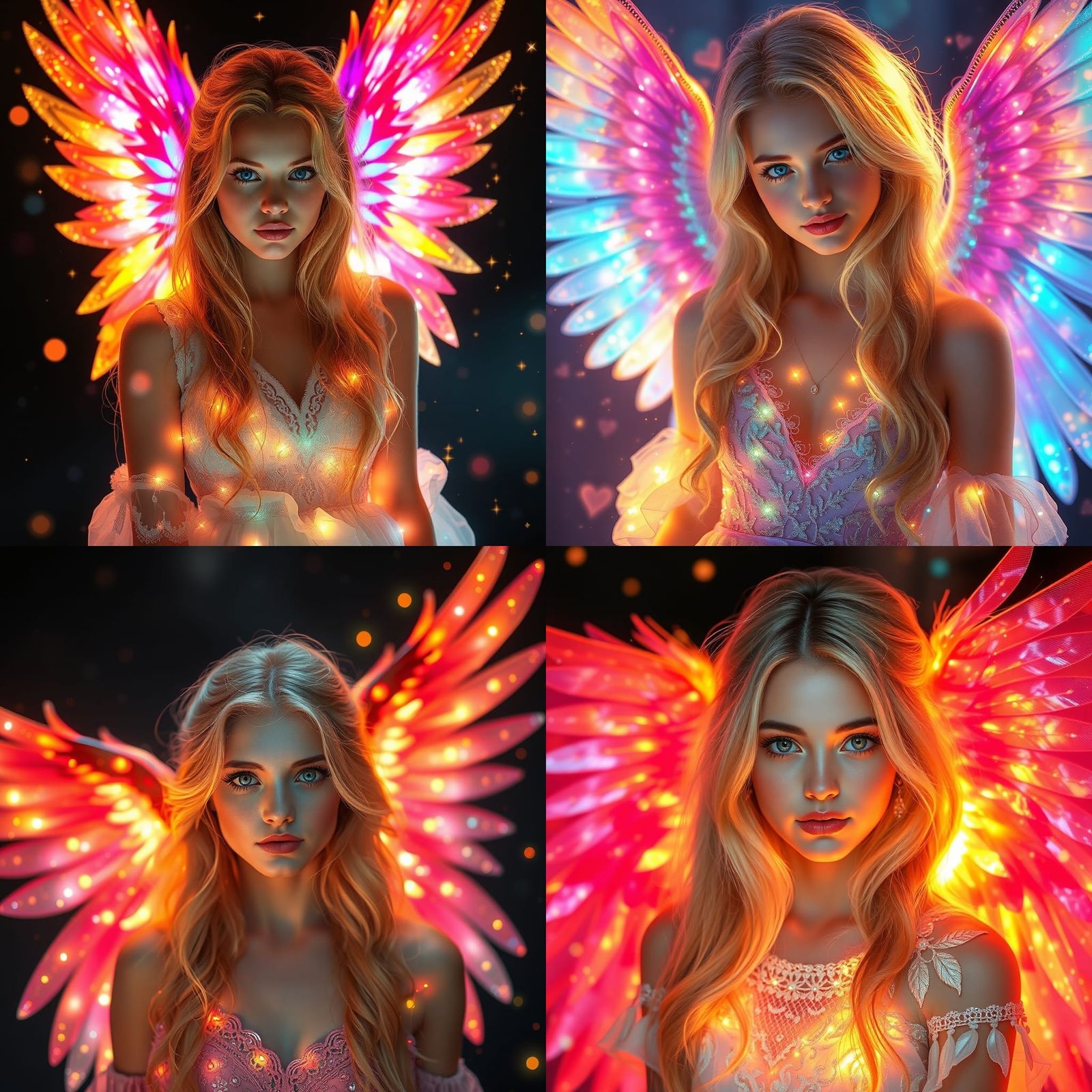 Rainbow Firebird Girl with Wings: Magical Portrait