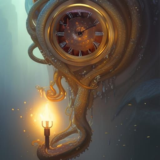 Surreal Melting Clock Portrait in Hyperdetailed Style