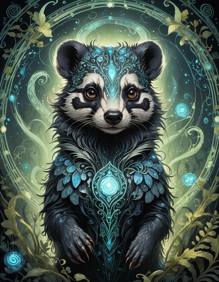 Bioluminescent Fairy Badger Portrait in Anime Style
