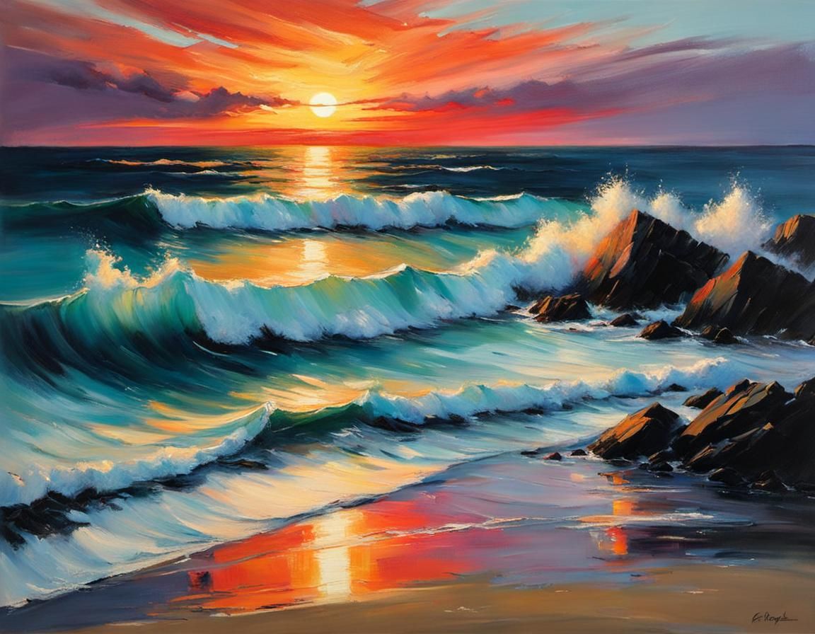 Dynamic Pastel Sunset Over the Sea