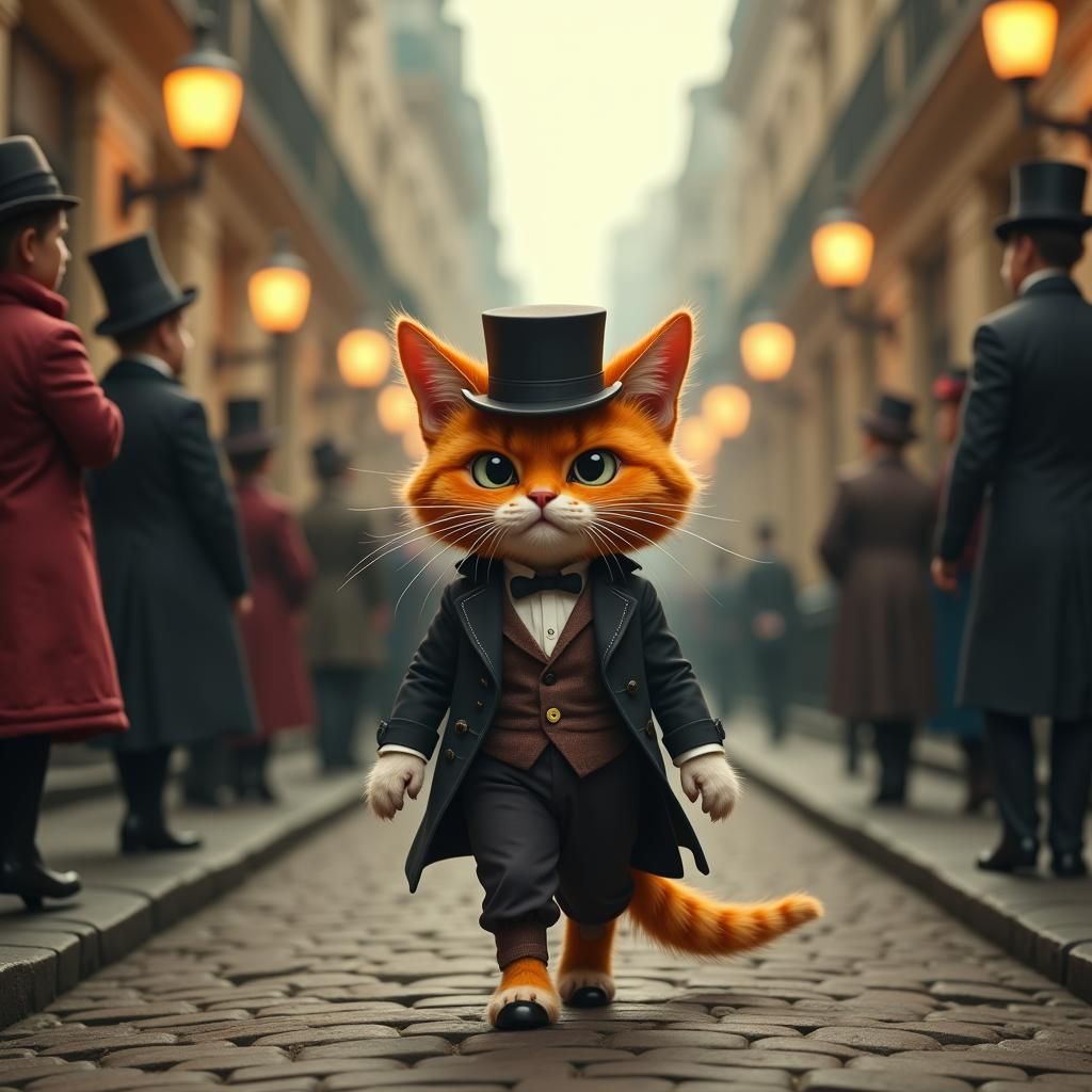 Regal Cat in Victorian London Street Scene
