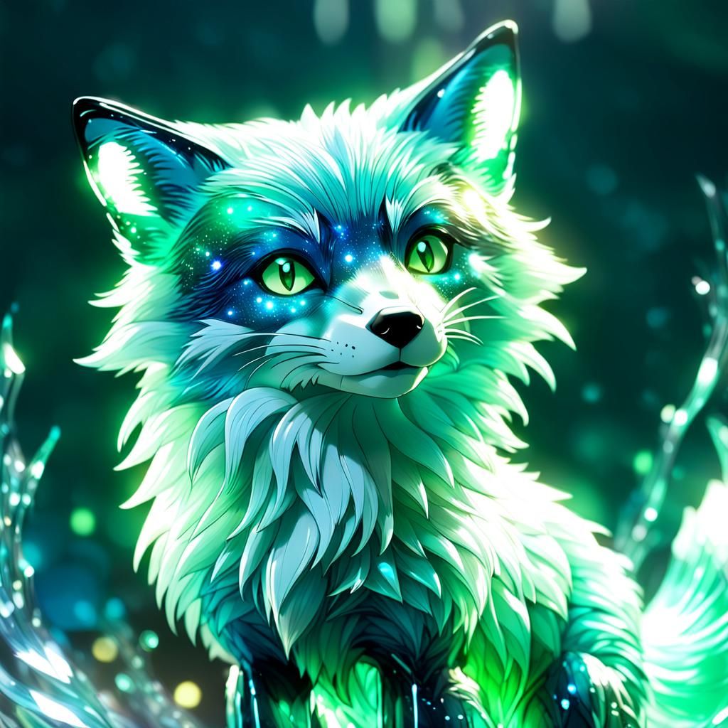 Luminous Glass Fox in Vibrant Anime Style