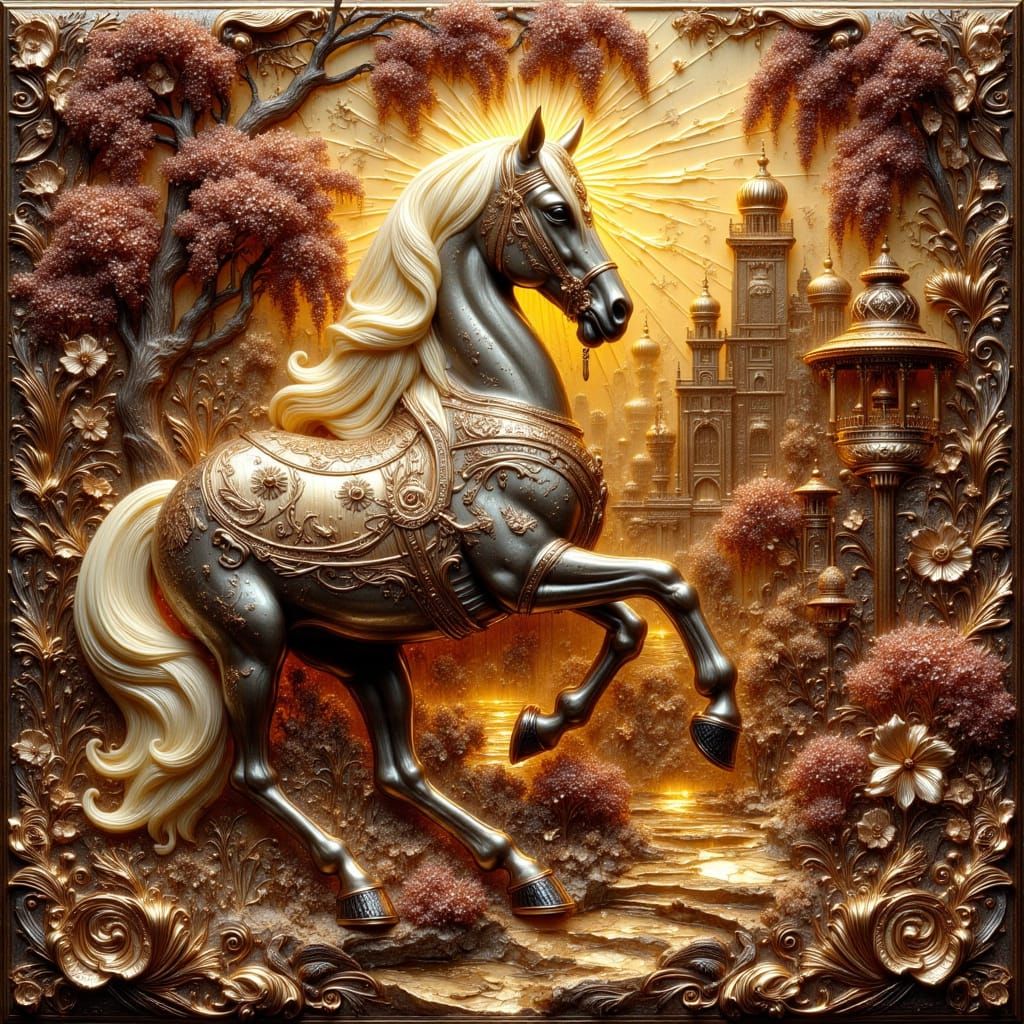 Chocolate Arabian Horse Sculpture in Art Nouveau Style