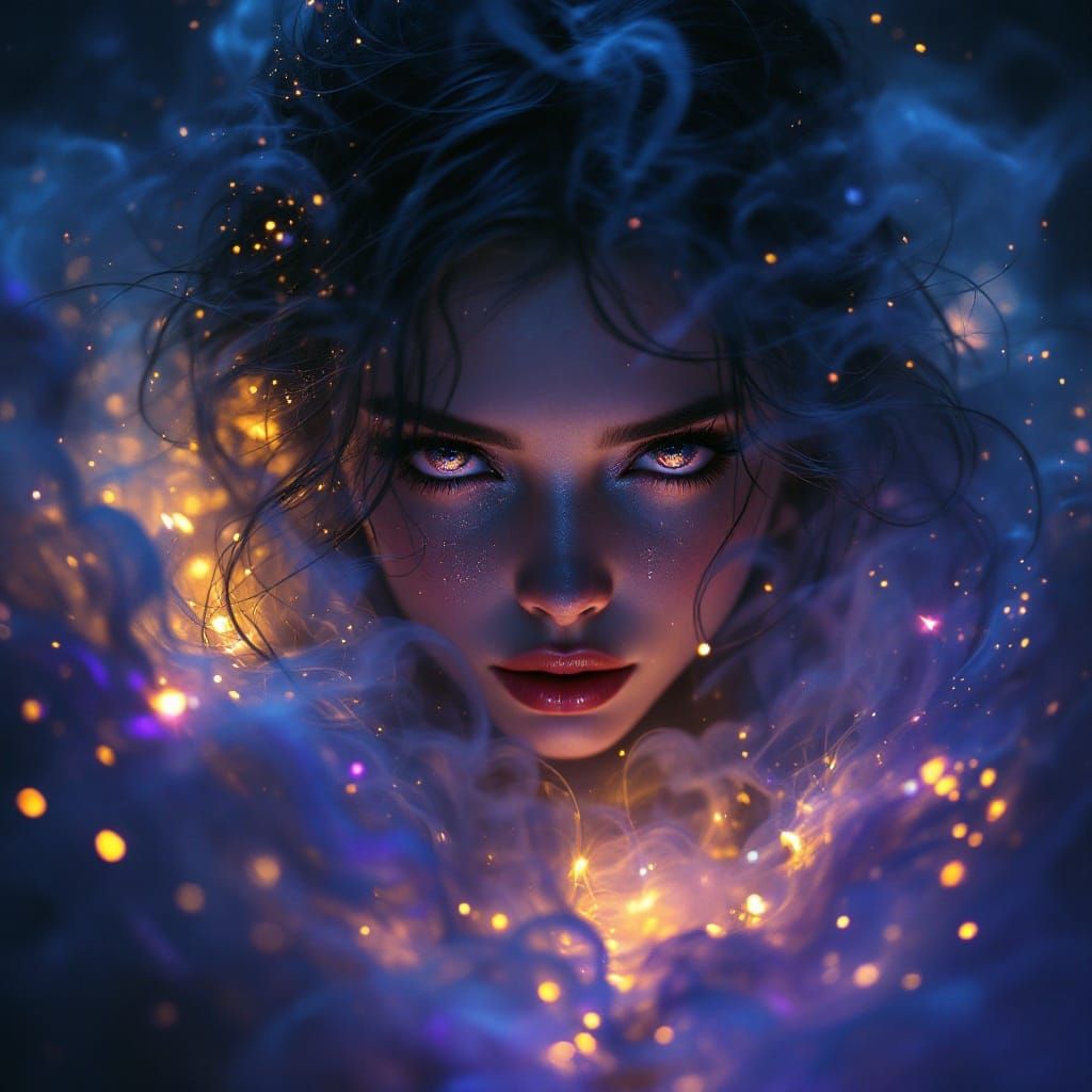 Ethereal Girl in Iridescent Mist