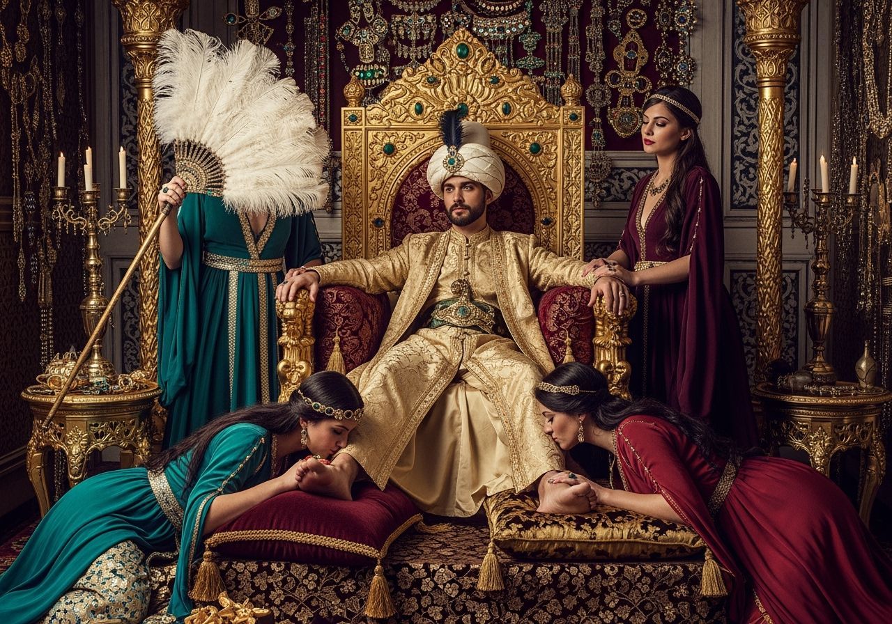 Opulent Ottoman Sultan on Jeweled Throne, Neoclassical Style
