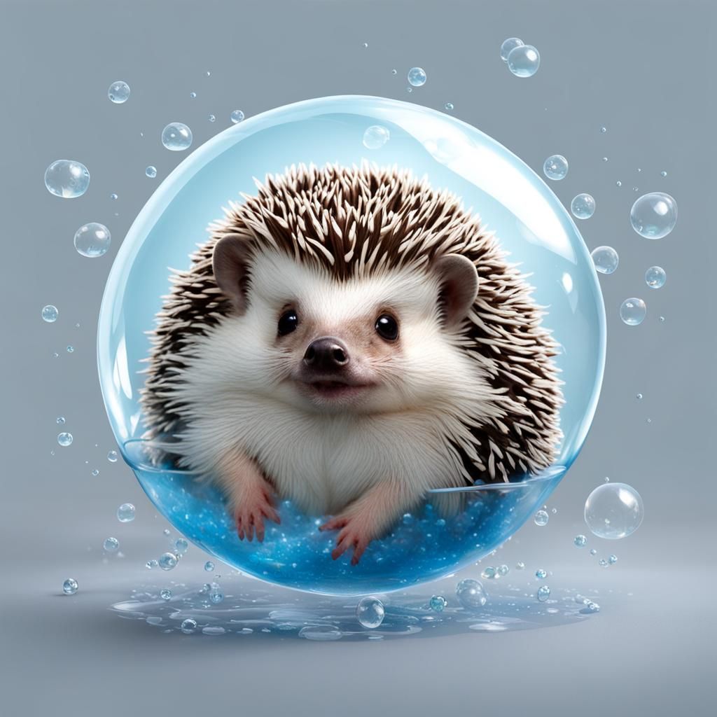 Adorable Hedgehog Floating in a Bubble