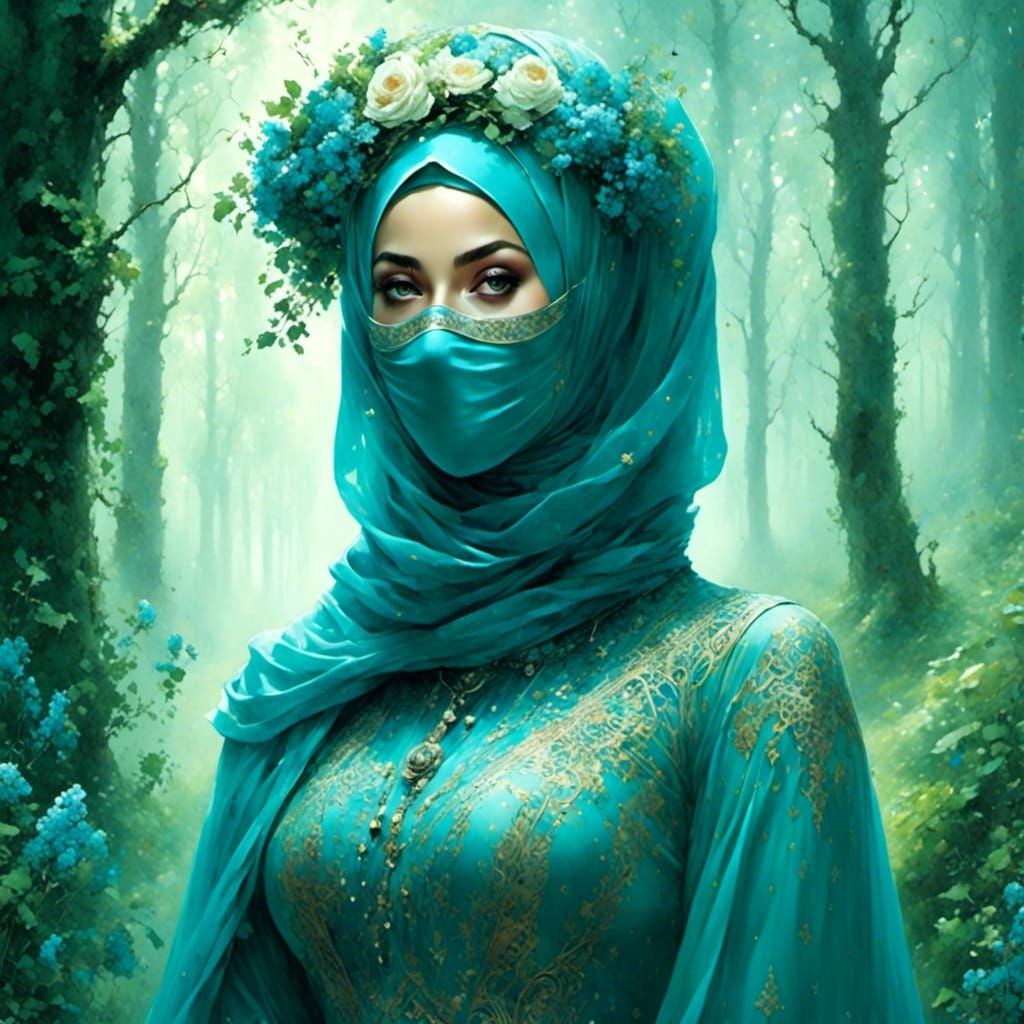 Irish Woman in Mystic Forest: Oil Painting