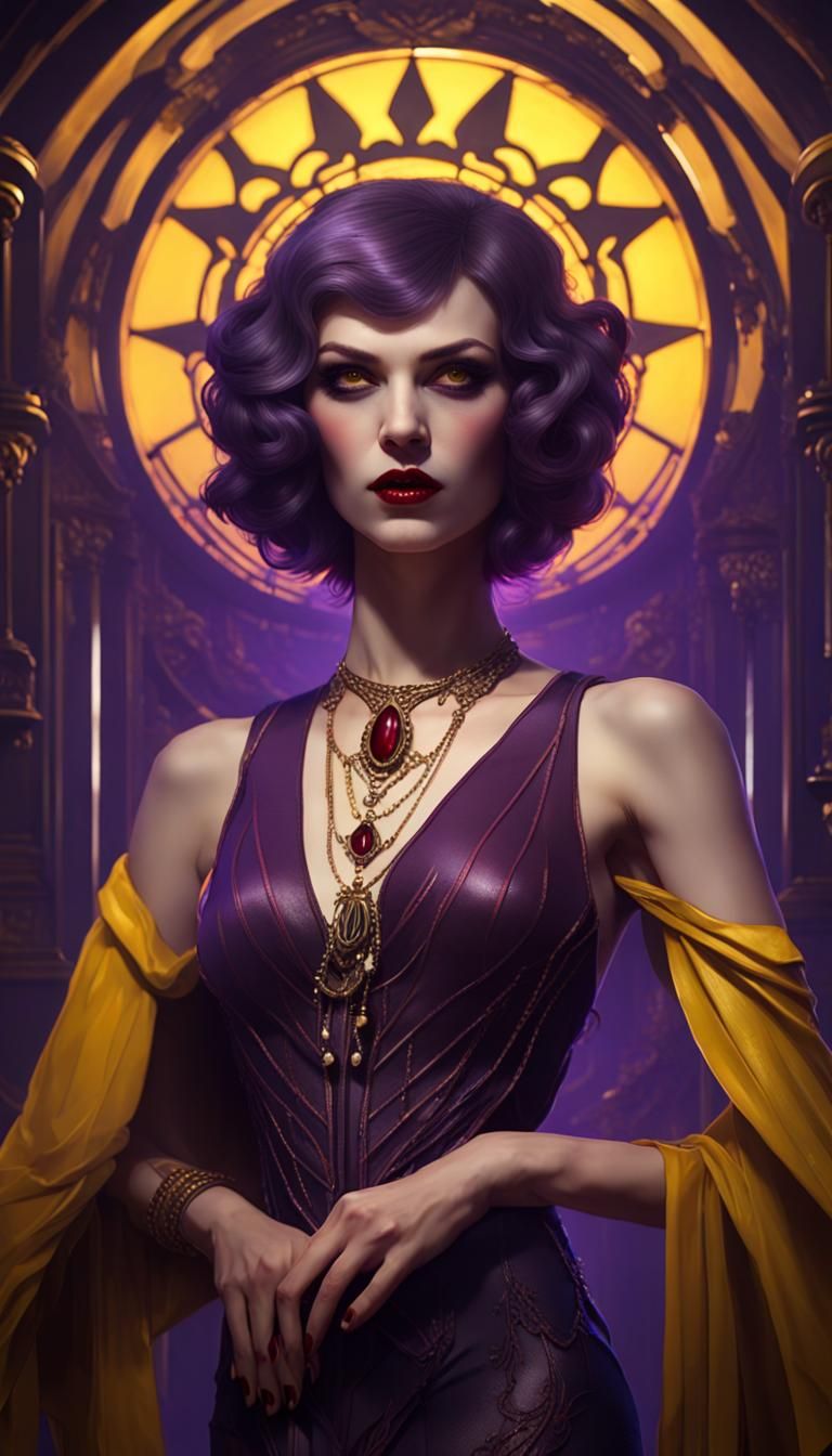 Art Deco Vampire Woman in Dark Fantasy Style
