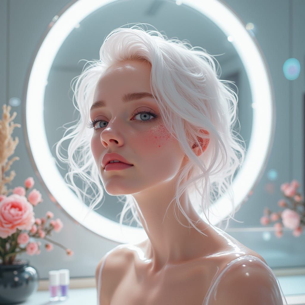 Enchanting Glass Skinned Woman in Futuristic Beauty Setup