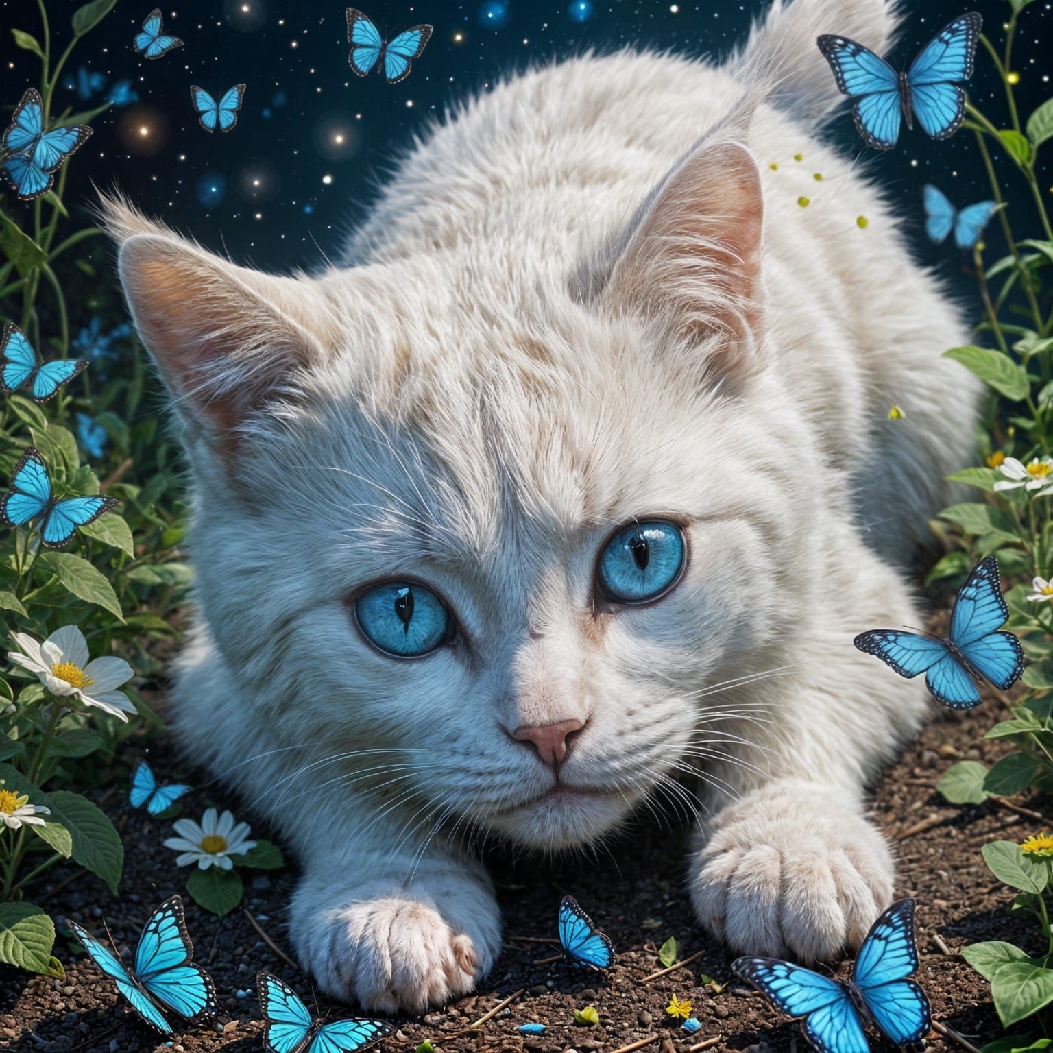 Cat and Butterfly in Hyperrealistic Digital Art