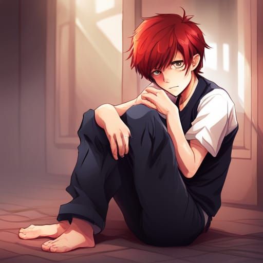 Shy Red-Haired Elf in Anime Style