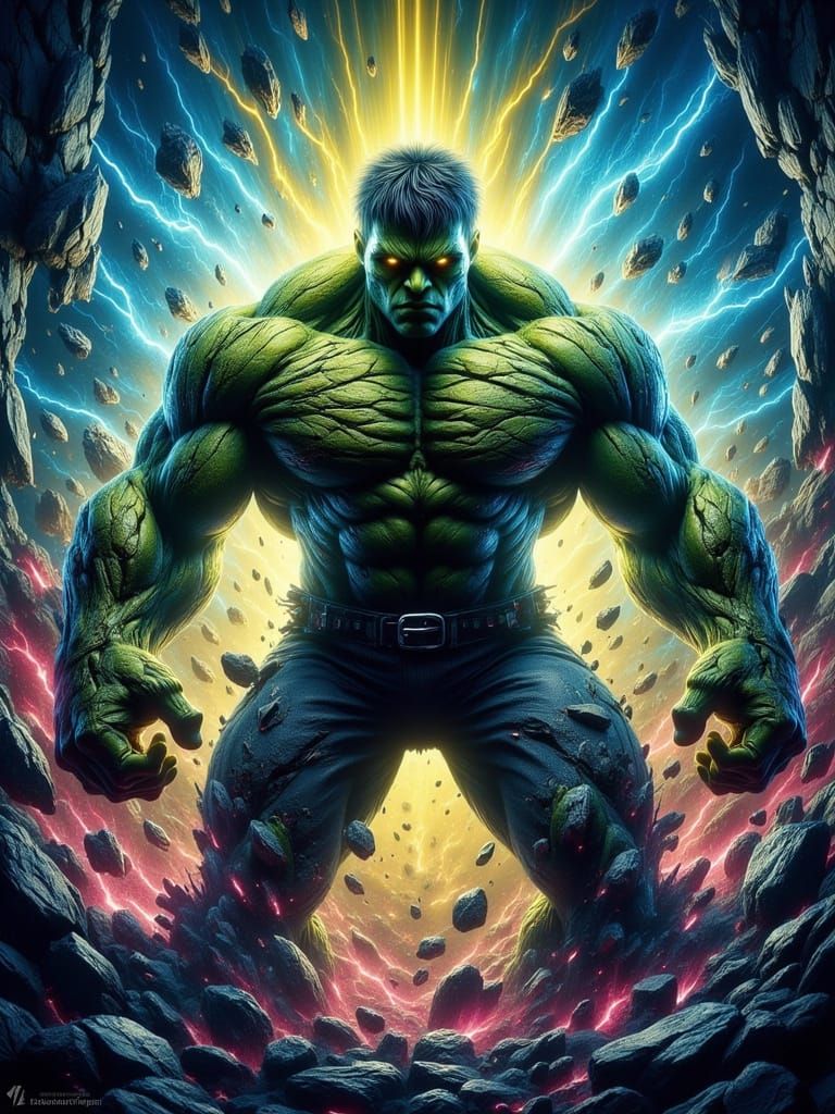 The Incredible Hulk Blasts Out of a Brick Wall in Neon Hues