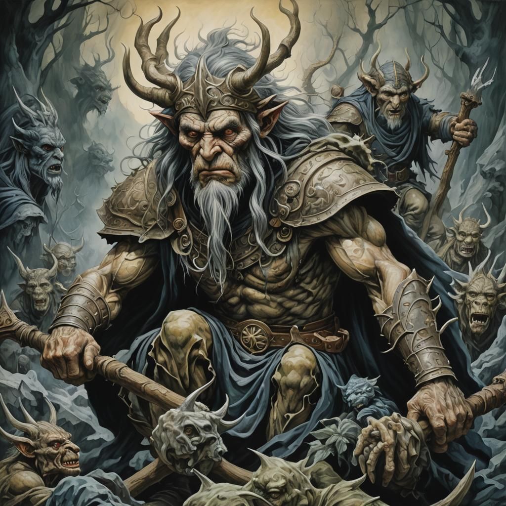 Mythical Giants Rise from Frosty Niflheim in Vibrant Oil Gou...