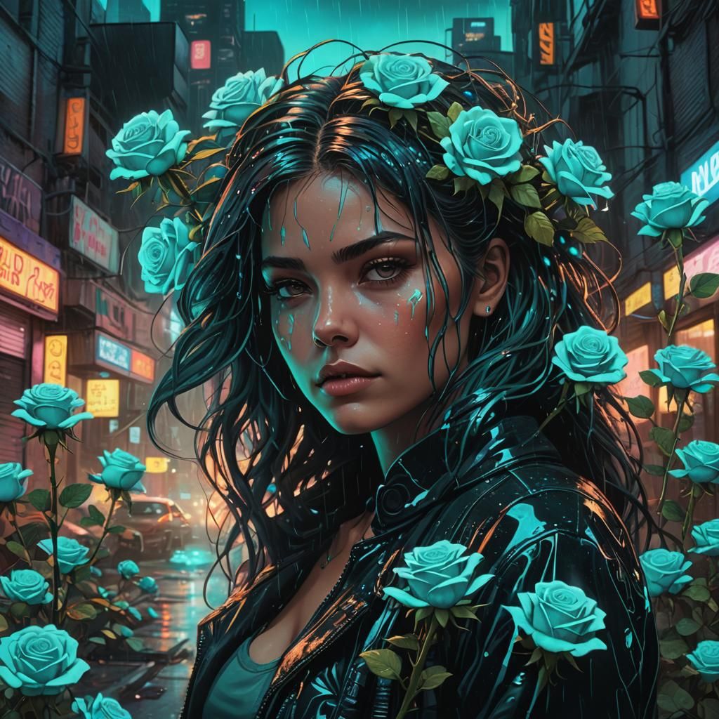 Cyberpunk Girl Cyan Rose