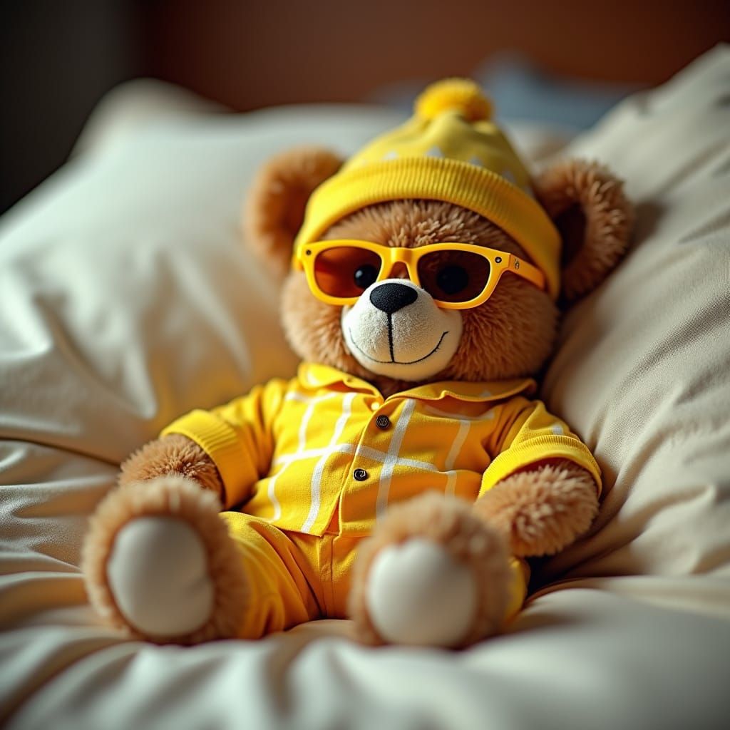 Teddy Bear Portrait in Nightwear and Sunglasses