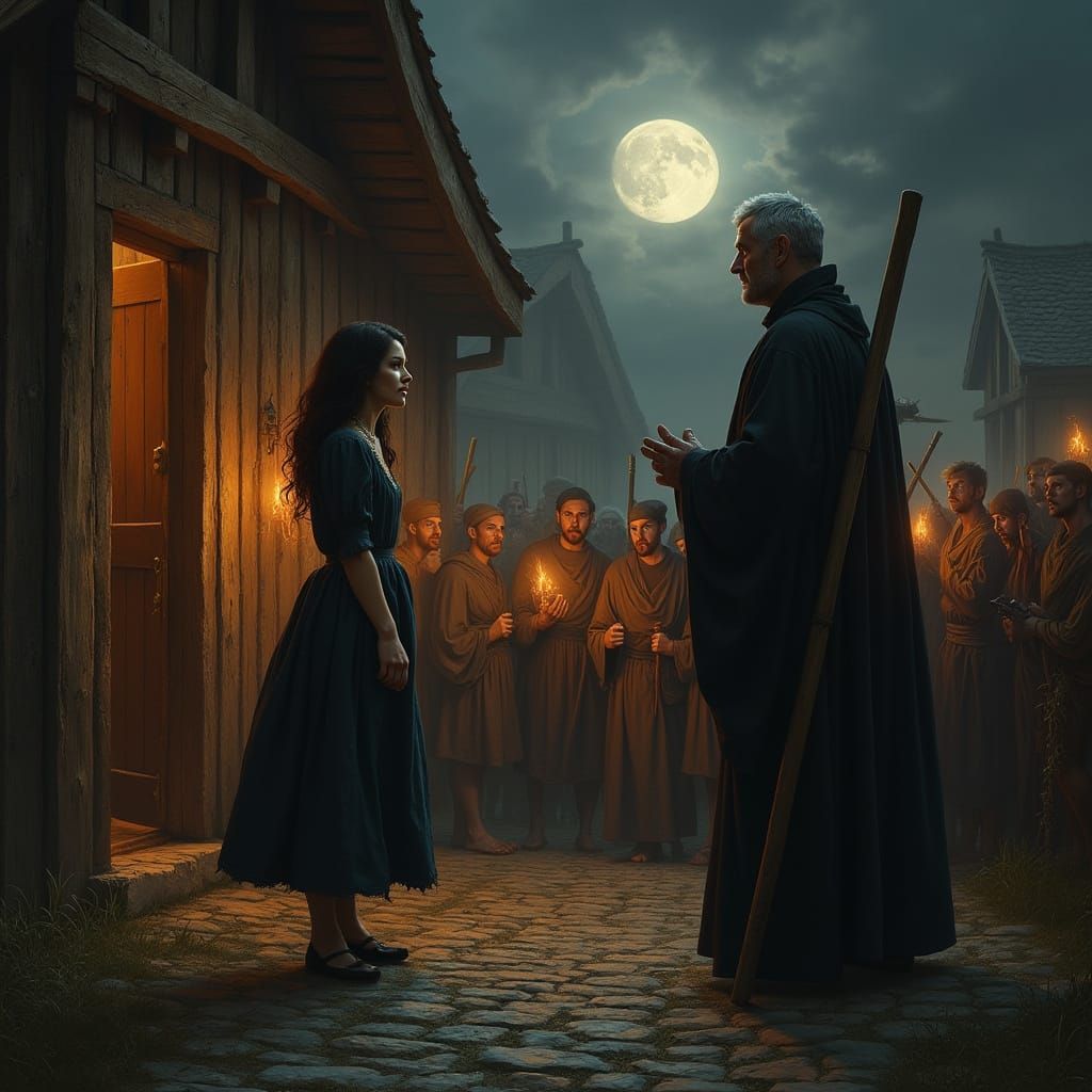 Medieval Village Under Full Moon