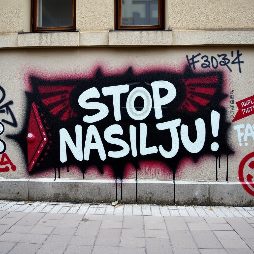STOP VIOLENCE! Graffiti in Red on City Wall