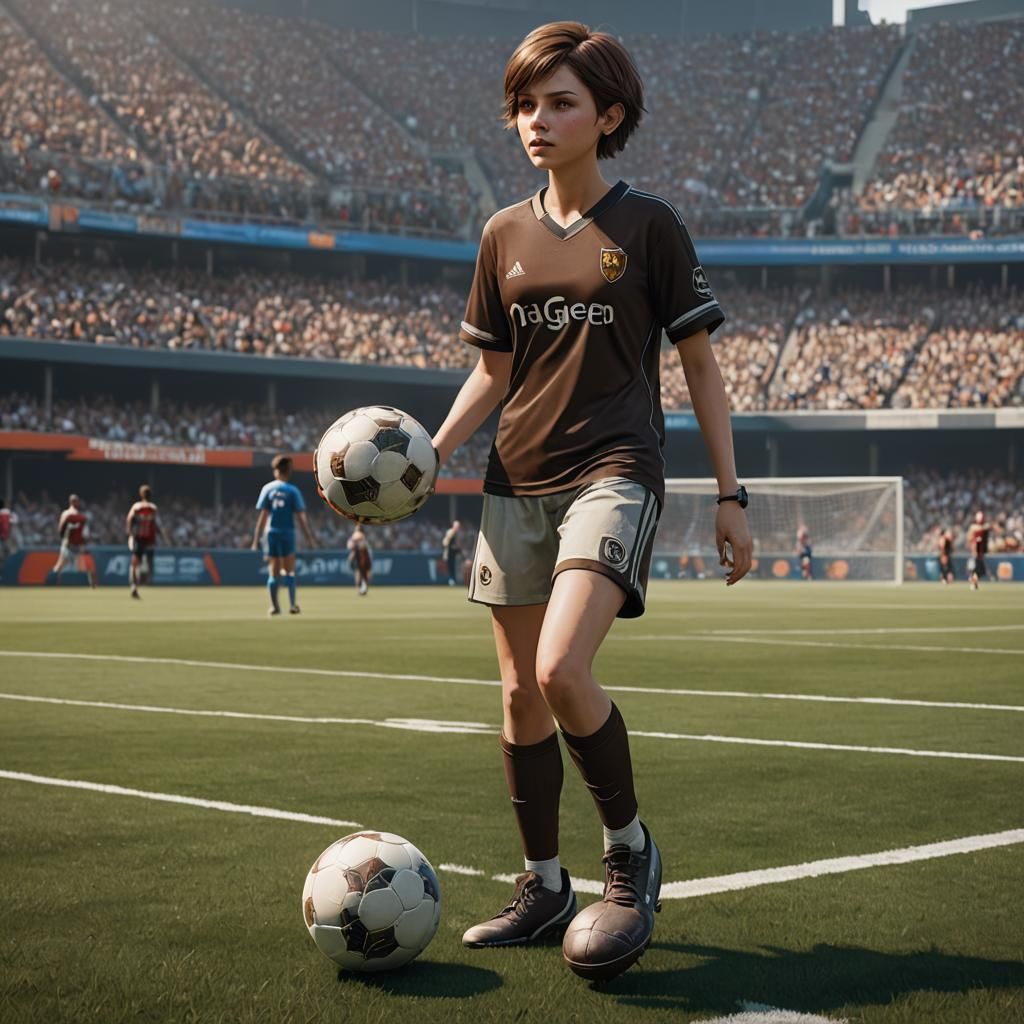 Young Girl in Football Gear, Fantasy Concept Art