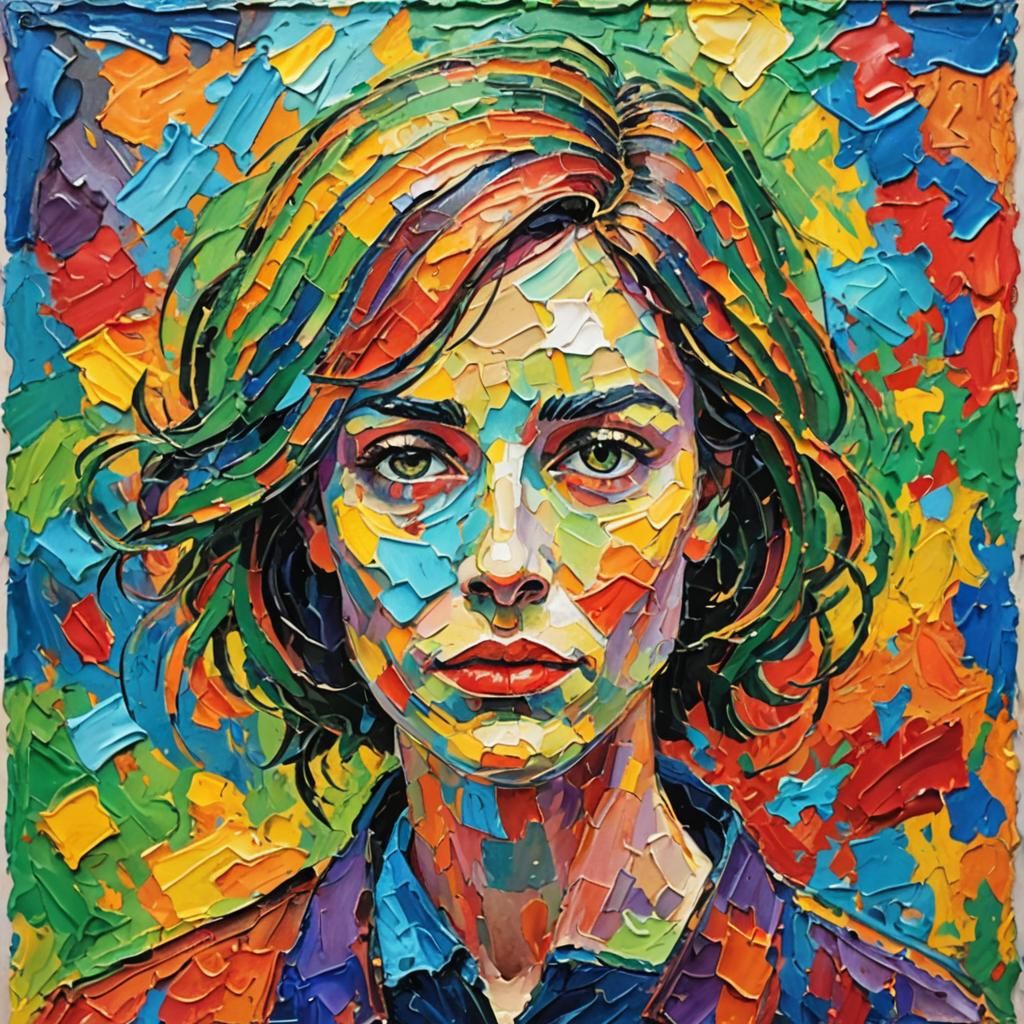 Colorful Expressionist Painting in Neo-Impressionism Style