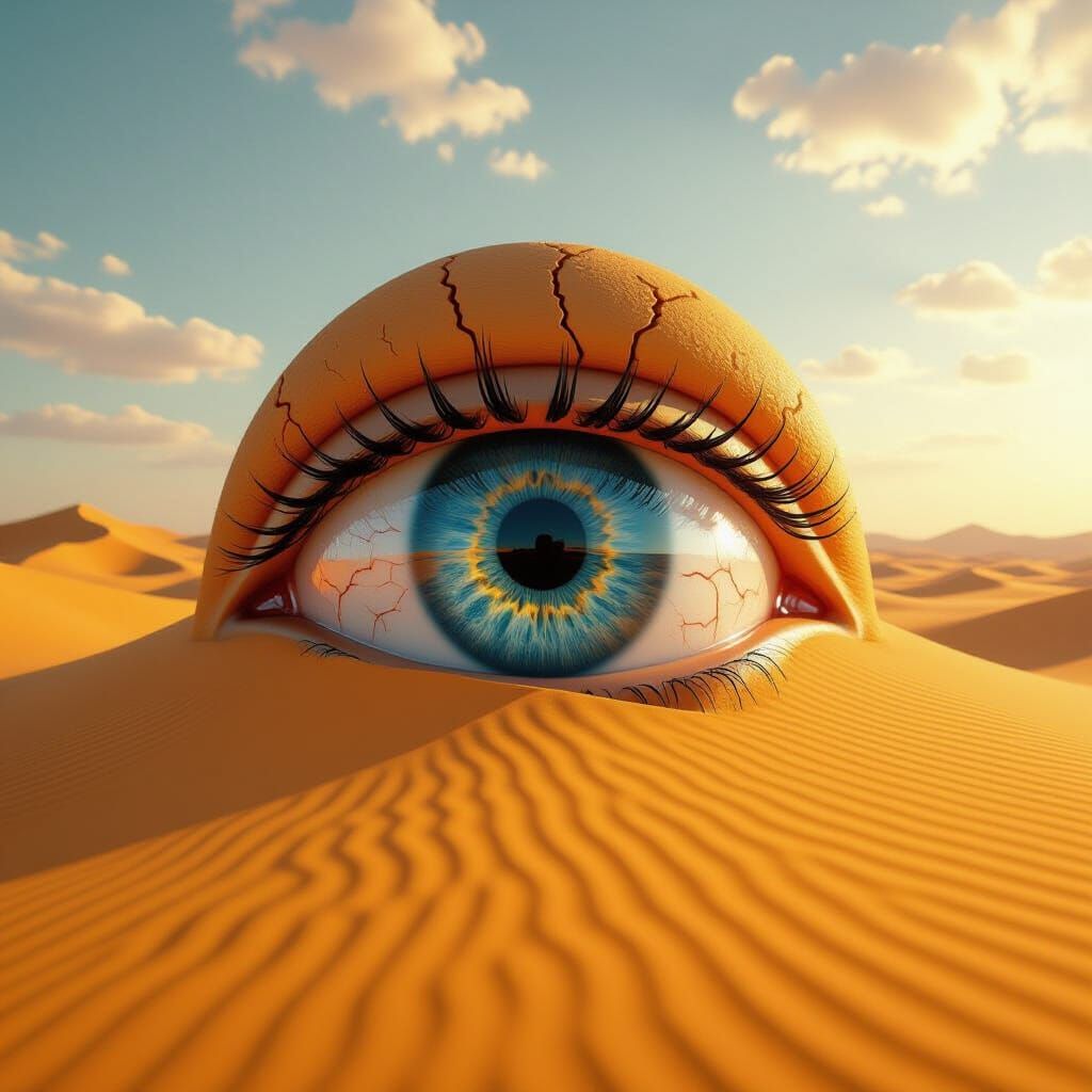 Surreal Eye Stares Across a Desert Landscape