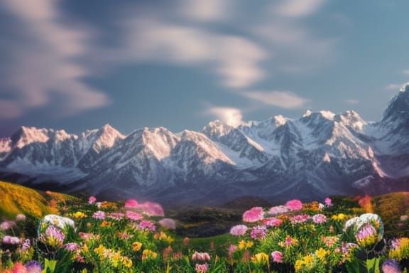 Hyperdetailed Flower Field with Volumetric Lighting