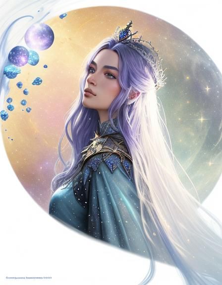 Celestial Queen Portrait in a Mystical Night Sky