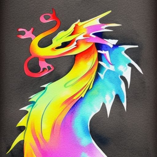 Colorful Inked Dragon in Watercolor Style