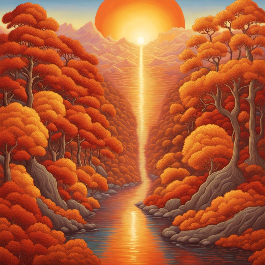 Autumnal Landscape in Impressionist Style with Geometric Sym...