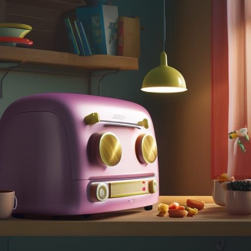Adorable Toaster Oven Poster, 3D Animated Style