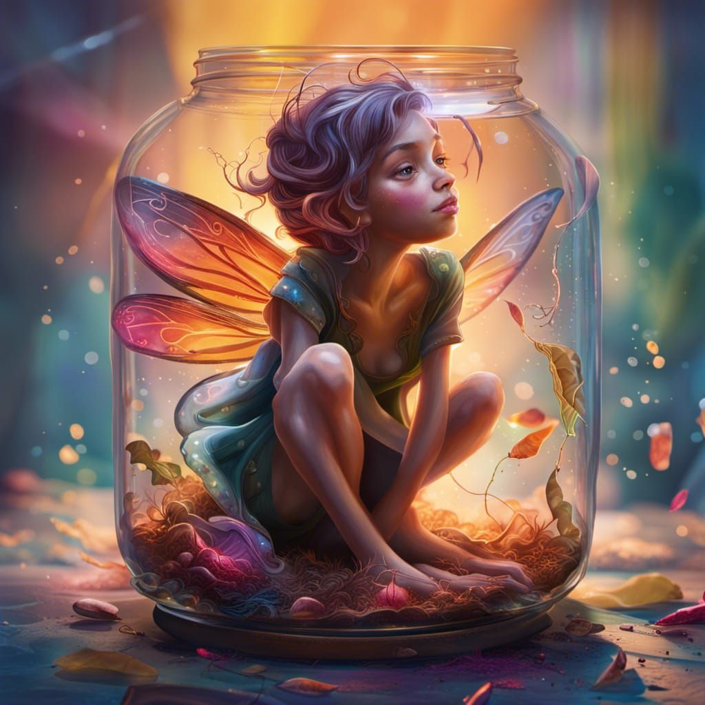a small fairy in a jar