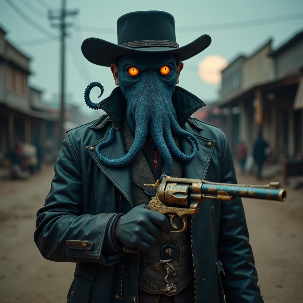 Goth Western Gunslinger with an Octopus Face