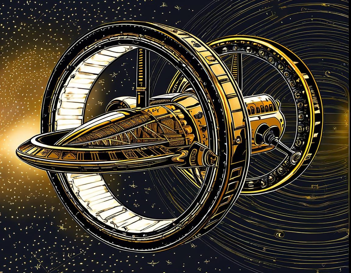 Steampunk Spaceship Soars Through Starry Night Sky