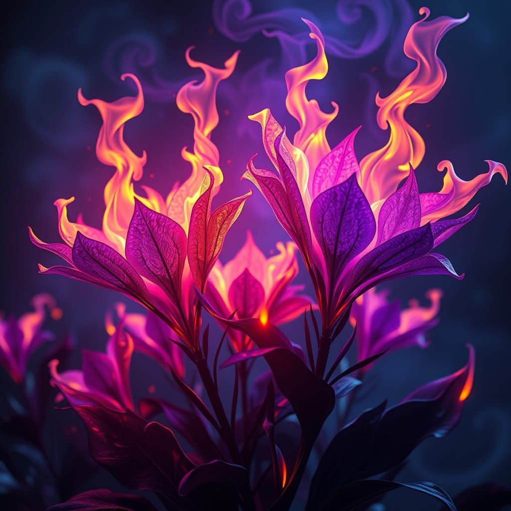 A digital illustration of "Flames of Flora", showcasing abst...