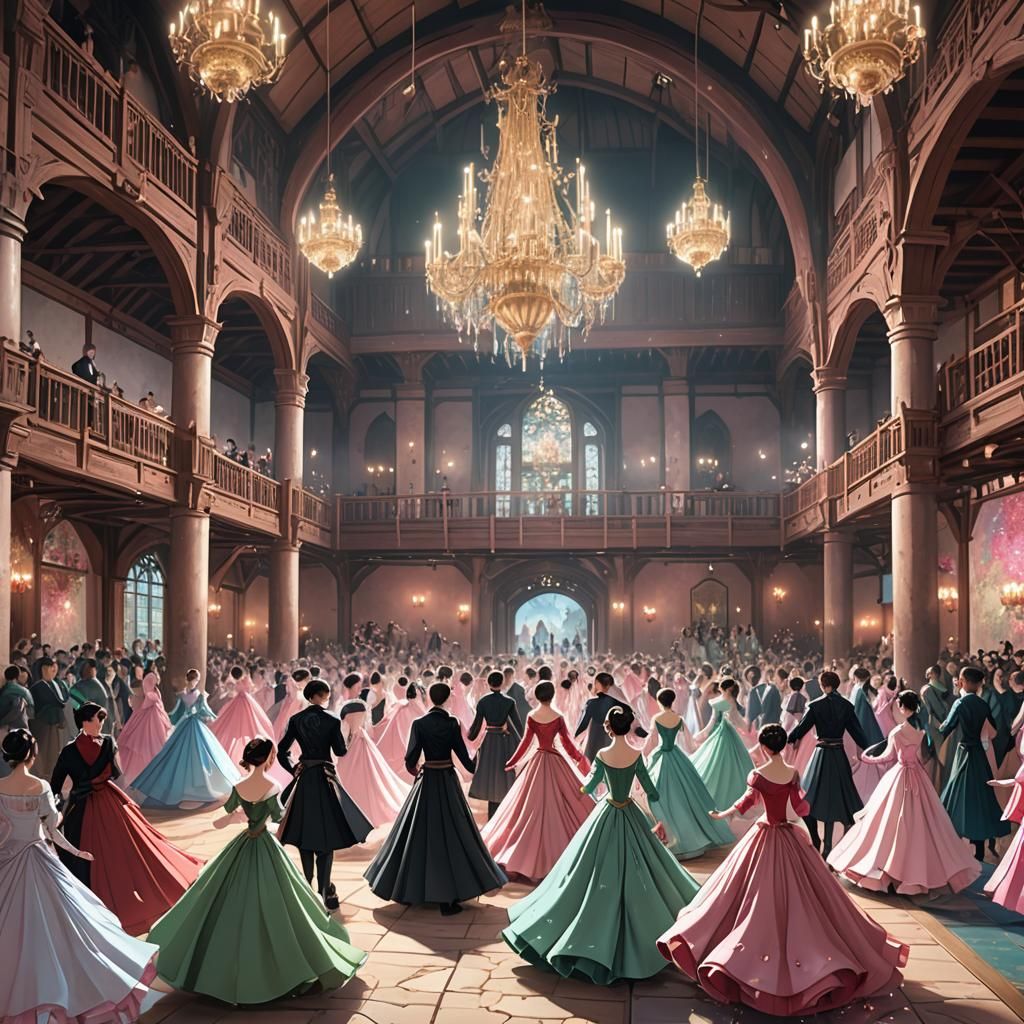 Ballroom Dancers in Regency-Inspired Anime Style
