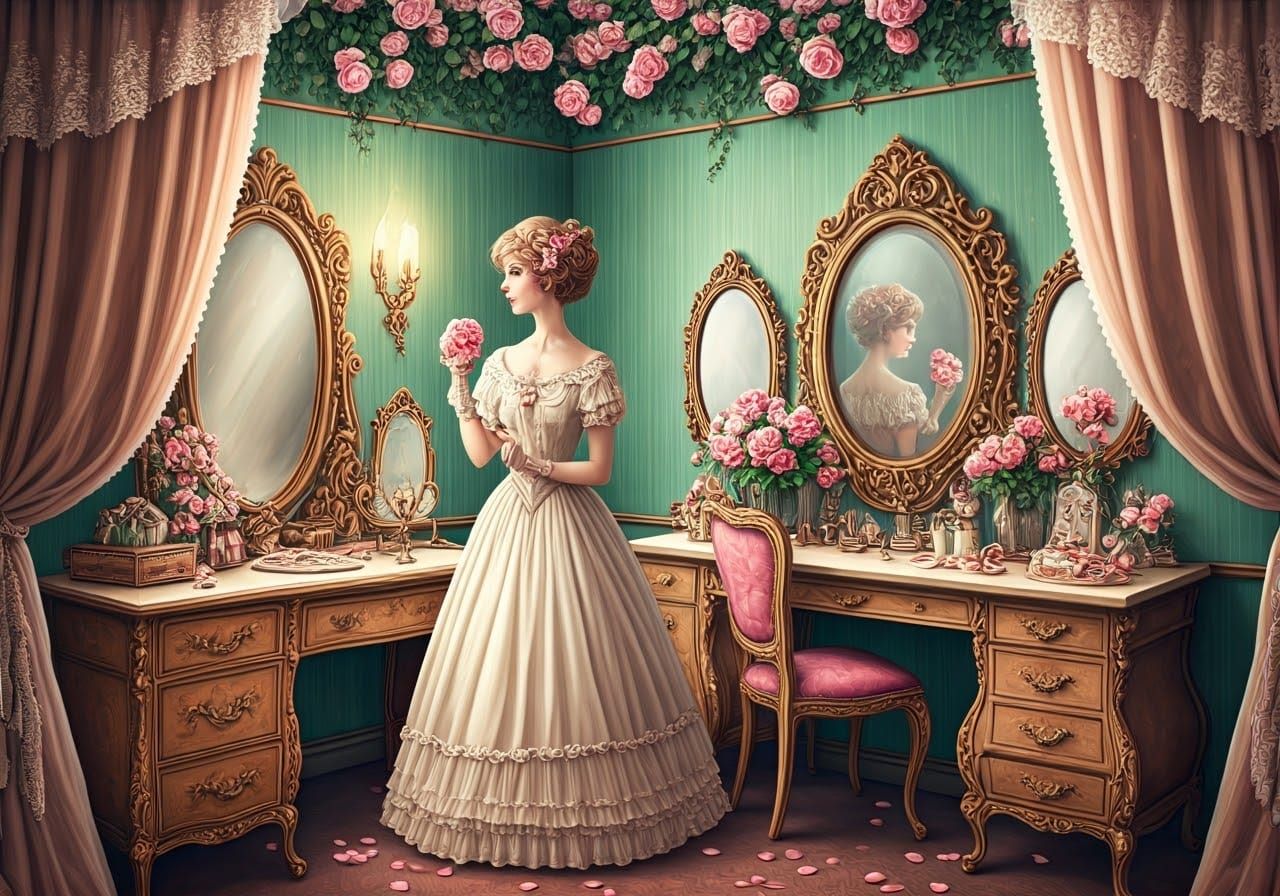 Romantic Victorian-Style Dressing Room in Digital Art