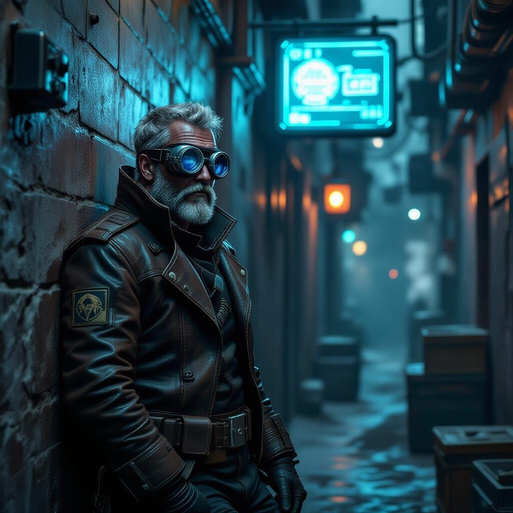 Gritty Space Captain in Futuristic Tavern Alley