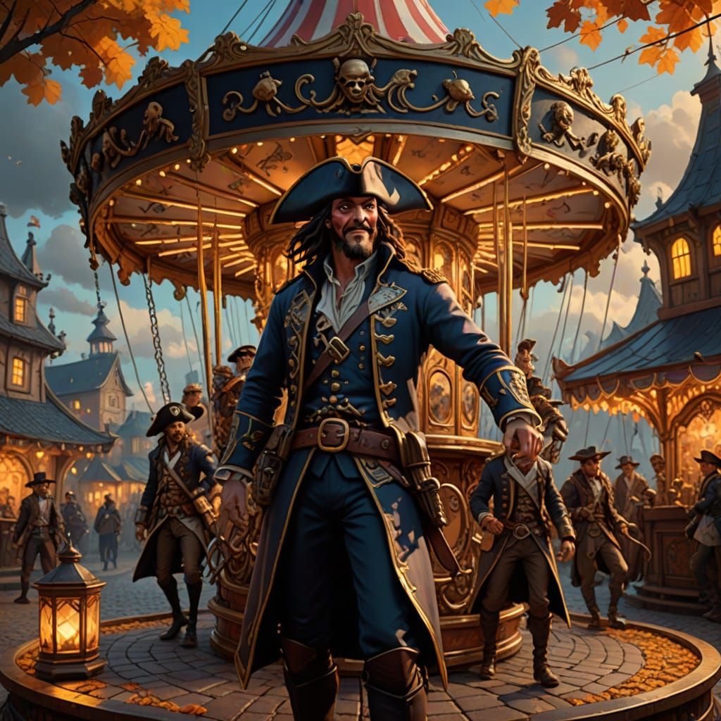Drunk Pirates Revel on Carousel in Ancient Port City