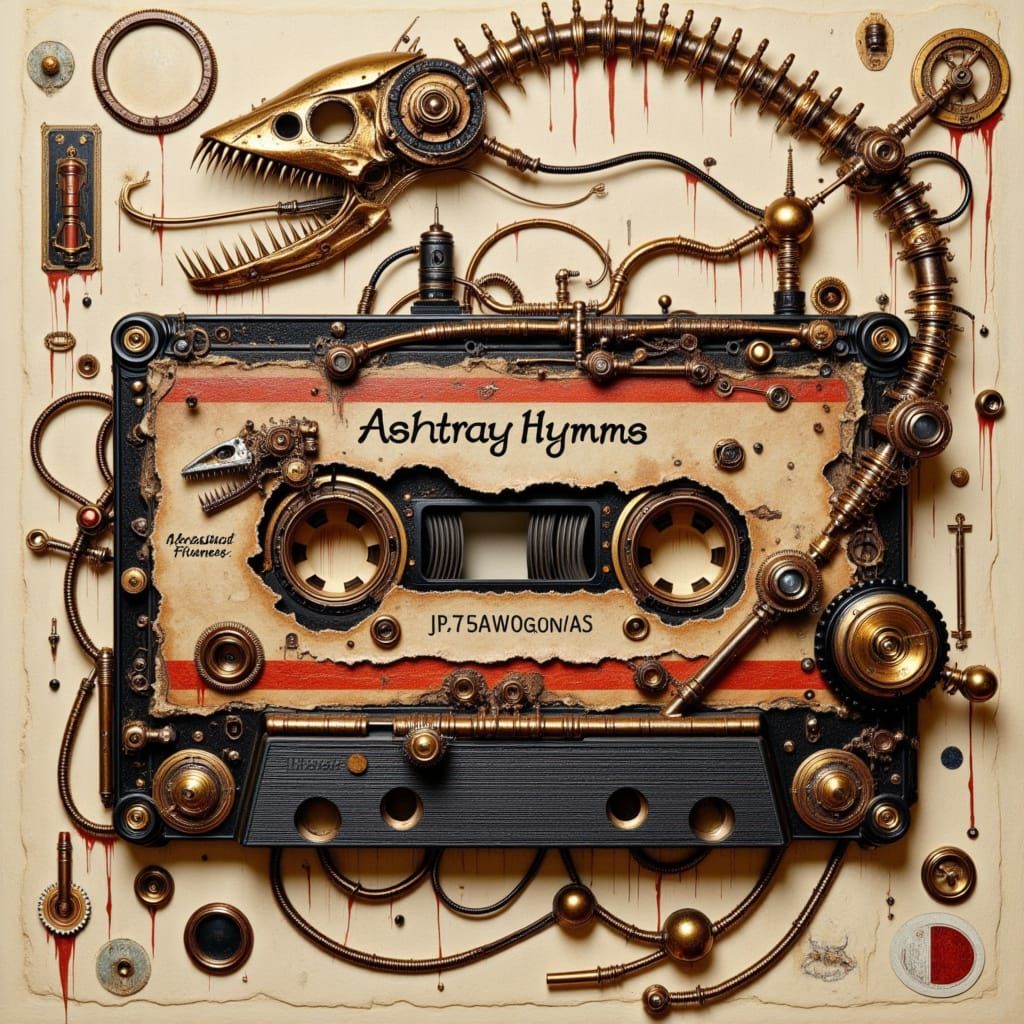 Battered Steampunk Cassette Tape in Cracked Case