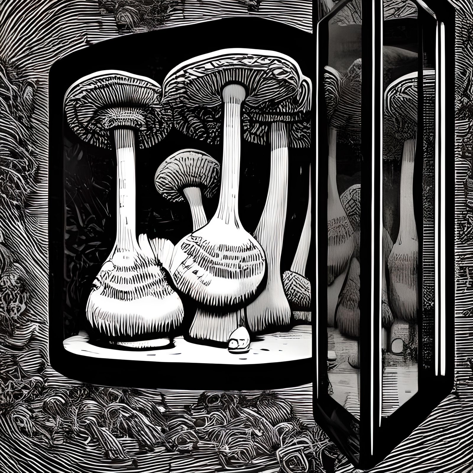 Fly Agaric Mushroom Linocut in Glass Case