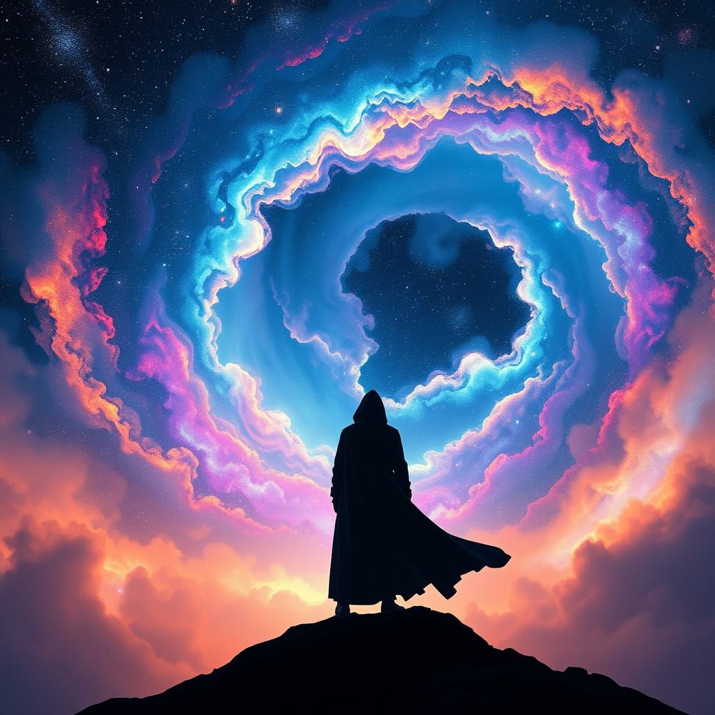 Majestic Figure in Cosmic Nebula