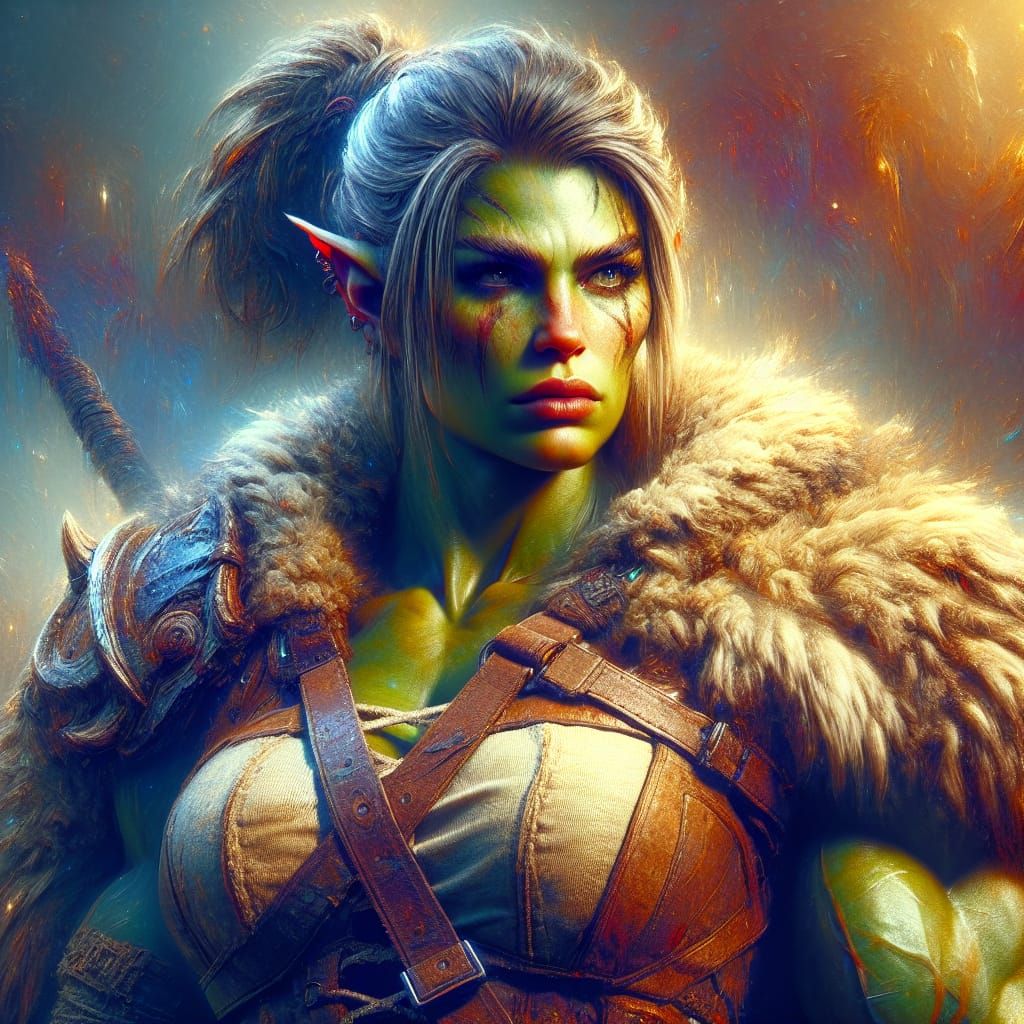 Powerful Female Orc Concept Art in Detailed Matte Painting